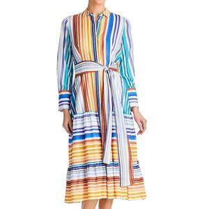 Kobi Halperin Constance Multi-Stripe Shirtdress Cotton Silk Blend size Large